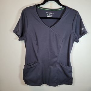 HH Works By Healing Hands Dark Gray Scrub Top with Pockets Small